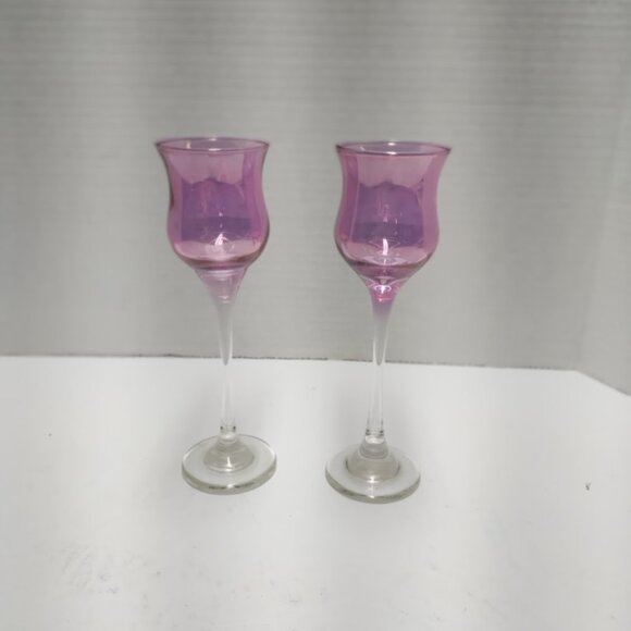 Set of 2 Elegant Purple Glass Candle Holders – Romantic Home Décor Accent - Picture 2 of 2